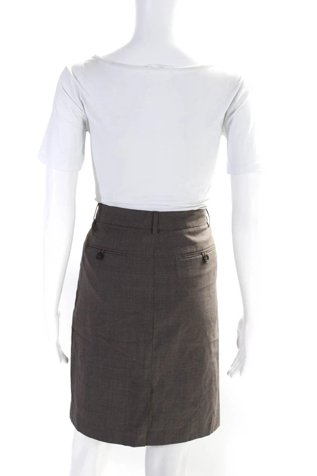 Theory Womens Wool Zip Up Hook Closure Straight Pencil Skirt Brown Size 2 - Image 3 of 4