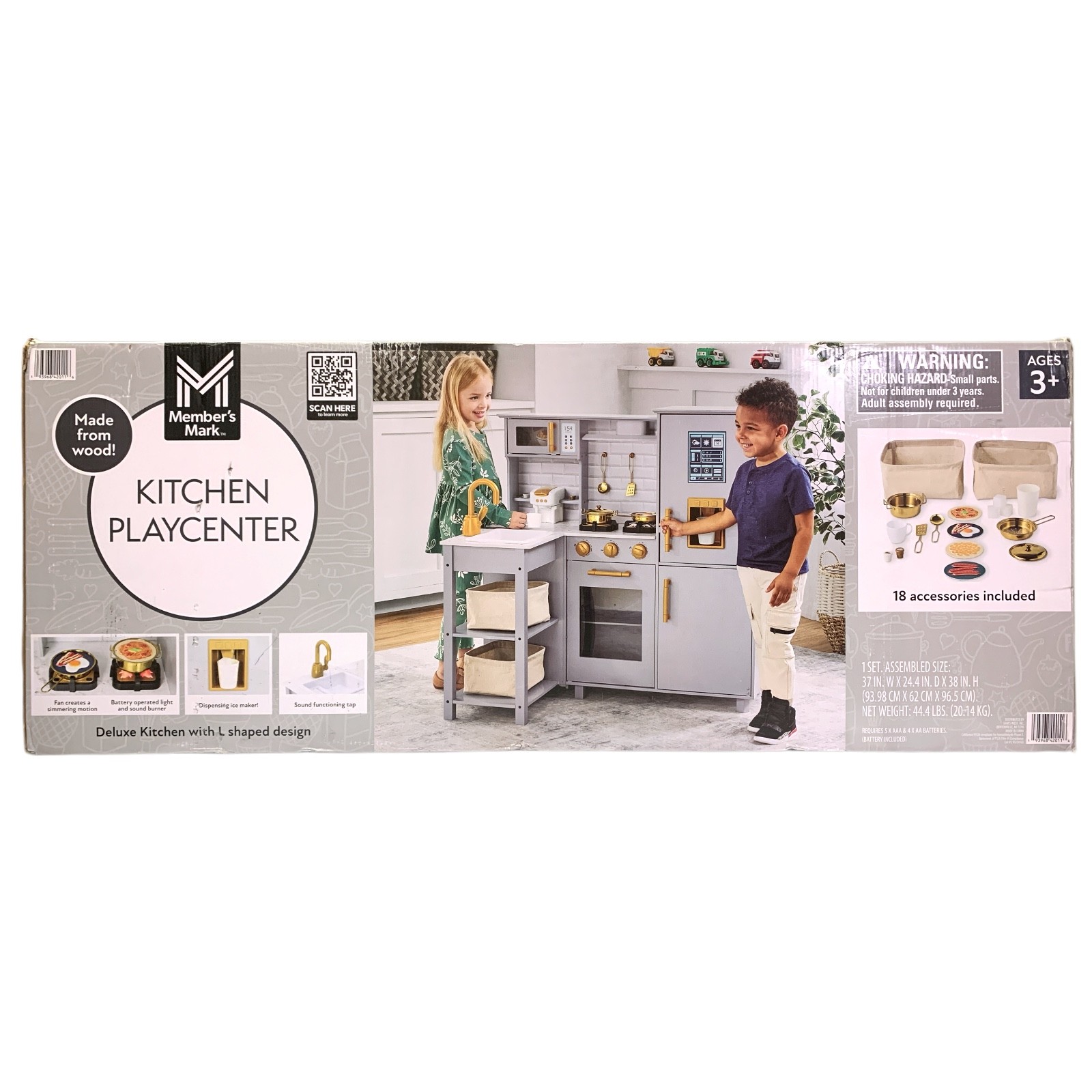 Игровой центр Members Mark Wooden Kitchen Playcenter для детей состоящий из 18 аксессуаров серого цвета 53590₽