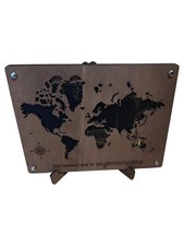 Weltkarte Holz Deko Wandbild Der schönste Weg ist der gemeinsame Braun