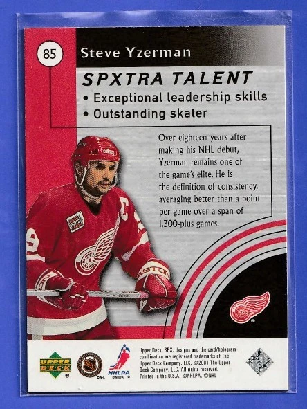 2001-02 SPx - Steve Yzerman #85 Detroit Redwings - Image 2 of 2