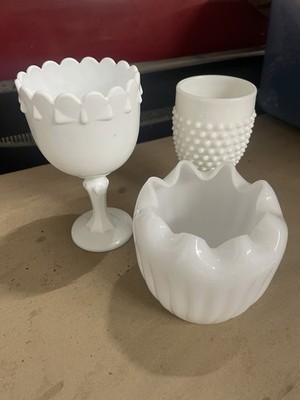 White Milk Glass Decorative Vases Set