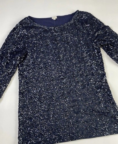 NWT J.Crew Factory Navy Sequins Top Size M Boat Neck 3/4 Sleeves - Picture 3 of 14