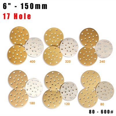 6'' - 150mm Wet Dry Sanding Discs Sandpaper Hook & Loop Pad Grit 80 - 600 17 Hole