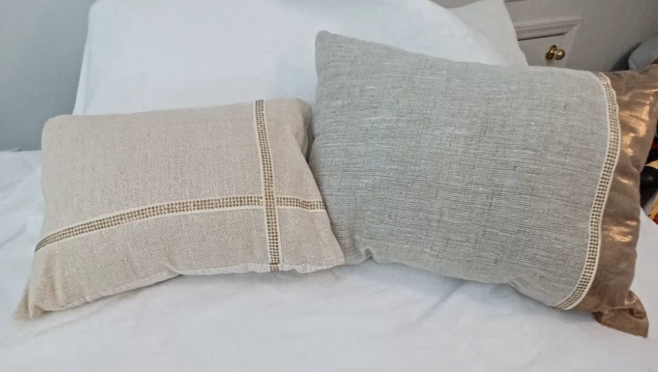 Handmade Tan TASTEFUL BLING Linen/Copper Beaded Pillows for Home, Gift - Image 4 of 4