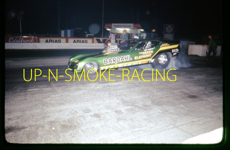 35MM NHRA SLIDE - ROB BRUINS 1977 IRWINDALE RACEWAY GREEN ELEPHANT F/C #RF8