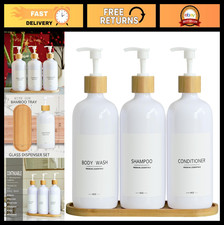 Shampoo  Conditioner Dispenser Set with Bamboo Pump - Shower Soap Dispenser, 9