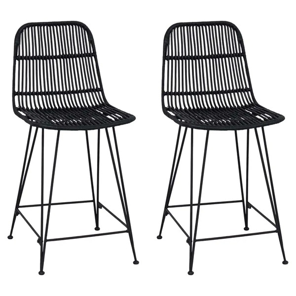 Barhocker 2Er Set Rattan Stahl Schwarz 44X54X96 Cm-image