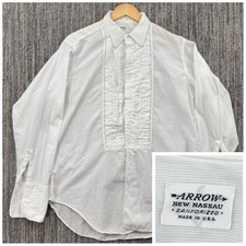 VTG 50  s ARROW Sanforized Union USA Nassau White Pleated French Cuff Tux Shirt