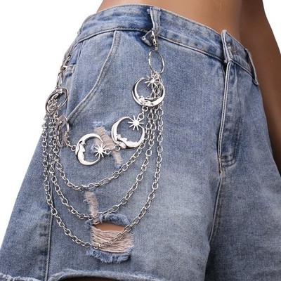 Hip hop Multi-layer Metal Pendant Pants Chain Unisex Halloween Accessories