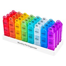Monthly Pill Organizer 4 Times A Day Pill Box 31 Day AM/PM Vitamins Colorful