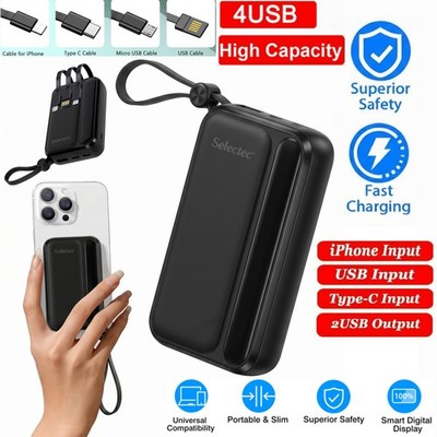 PowerBank 100000mAh 22.5W fast Charging Battery USB+PD w/4Cables for Cell Phone