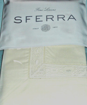 Sferra Giza 45 Lace Inset 1832 Euro Sham Ivory Egyptian Cotton Percale Italy New