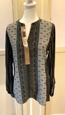 Anthropologie Tiny Top Blouse Devas Women M Sequin Multicolor Striped Split Neck