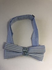Austrian Crystal Boys Bow Tie Blue White Stripe Pastel Dressy Kids Acc Wedding