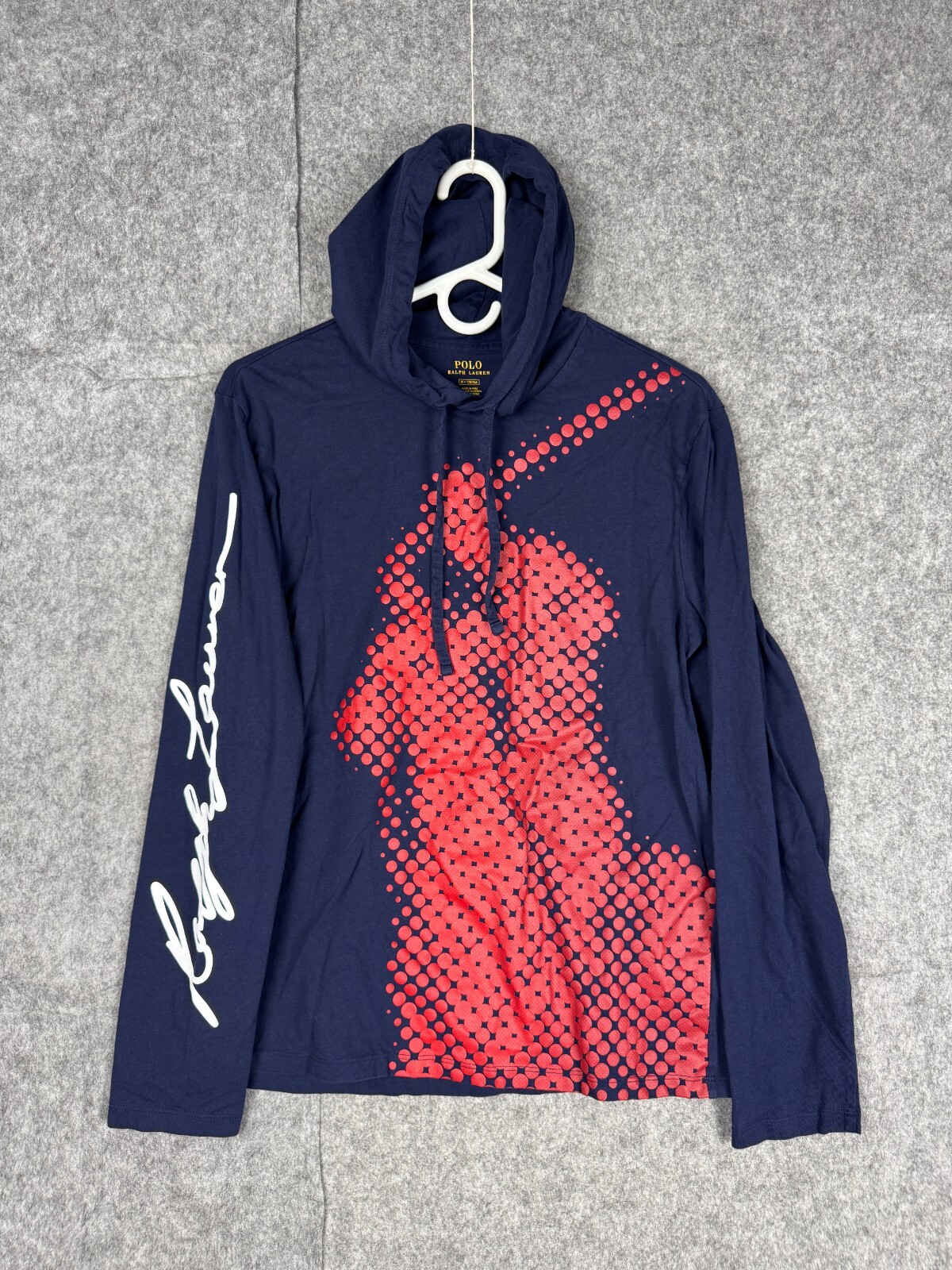 Polo Ralph Lauren Shirt Uomo Medium Navy Cruise Big Pony Grafica Maglietta con Cappuccio