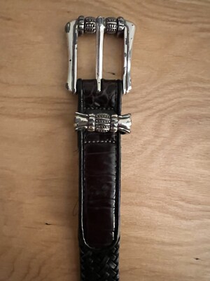 Brighton Brown Leather Belt Silver Buckle Charm Detail Size L 34” Brighton Embossed Brown Leather Belt Silver Buckle  main image 4