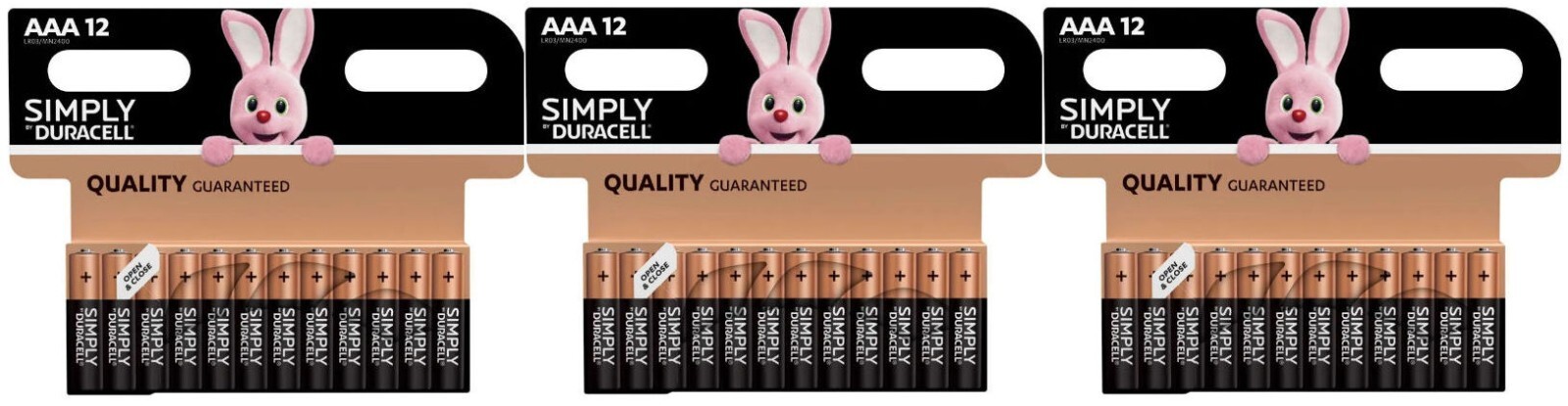 3x Packs of 12x Duracell AAA Simply Alkaline Batteries LR03 MN1500 VAT inc