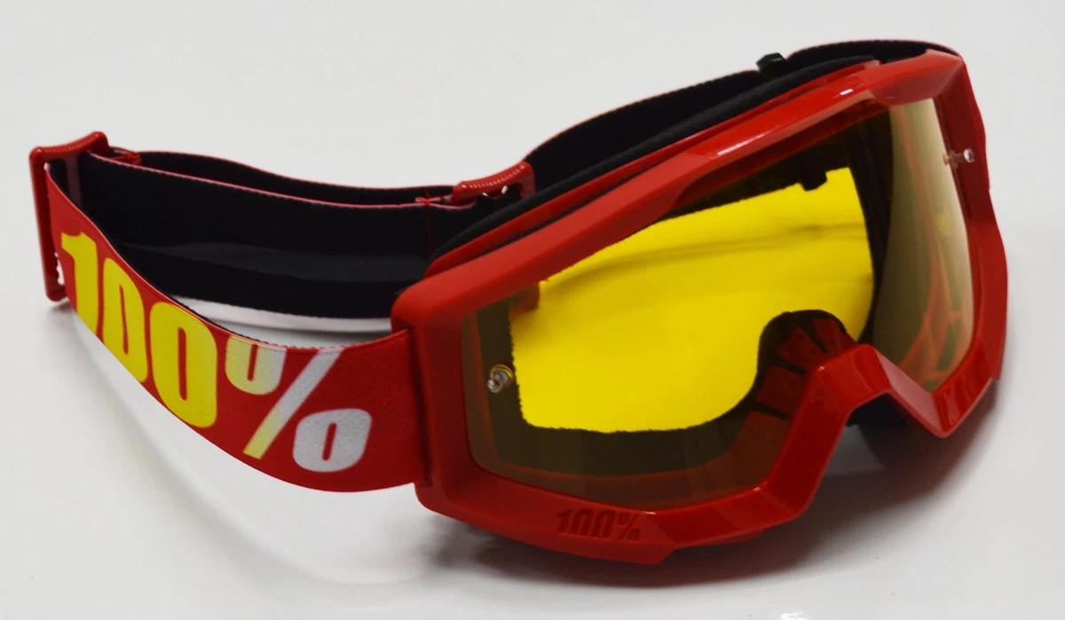 100 PERCENT STRATA MOTOCROSS BIKE GOGGLES FURNACE RED with YELLOW TINT LENS