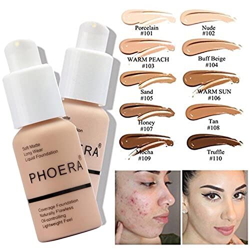 2 Pack PHOERA Foundation Buff Beige 104 and Face PrimerLiquid Full Coverage F... - Picture 2 of 7