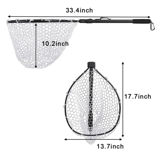 Folding Fly Fishing Net Fish Landing Net Trout Bass Net Soft Clear Rubber Mesh - Picture 3 of 8