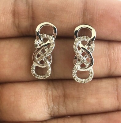SOLID 14K GOLD 0.23 CT ROUND CUT NATURAL DIAMOND DOUBLE INFINITY STUD EARRINGS