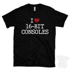 I LOVE 16-BIT CONSOLES T-SHIRT heart retro gaming vintage games arcade nostalgia