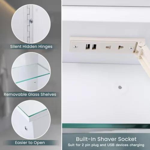 LED illuminated Bathroom Mirror Cabinet with Demister Shaver Socket Wall Mounted - Picture 23 of 36