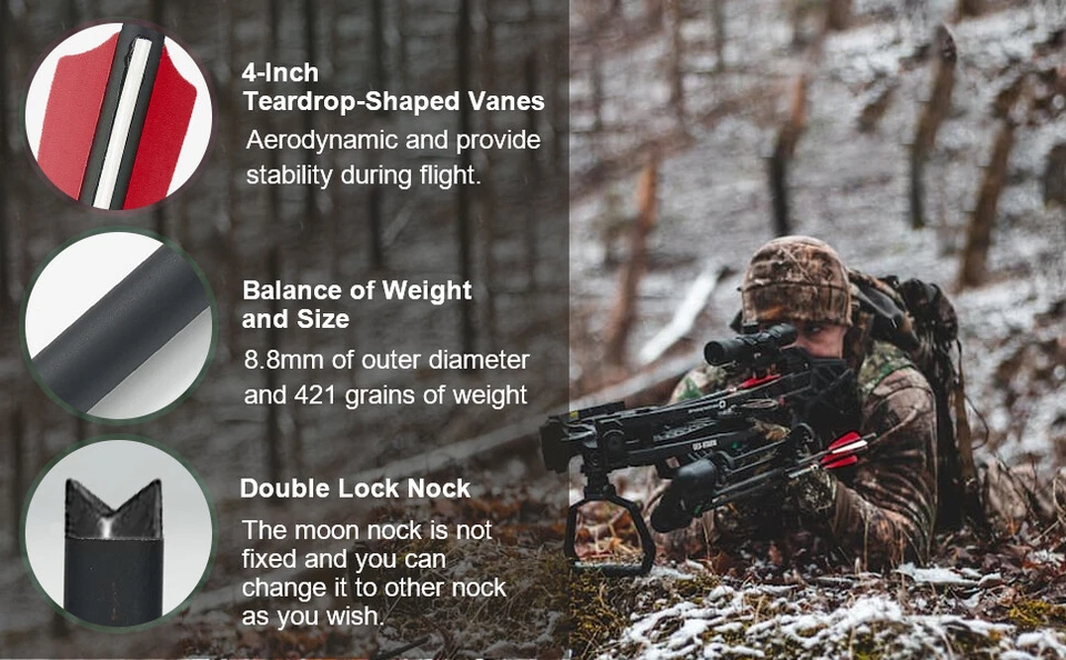 20 Inch Crossbow Bolts Carbon Arrows+100 Grain Broadheads Set Hunting Practice - Image 4 of 4