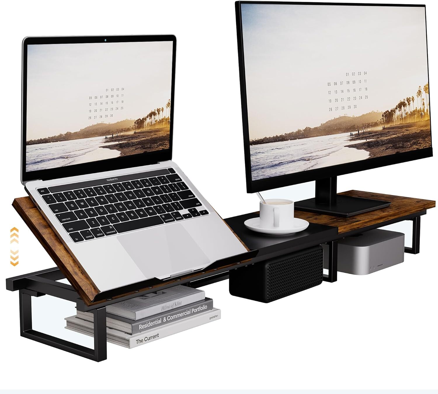 Dual Monitor Stand with Adjustable Black Laptop Riser for Two Screens-image