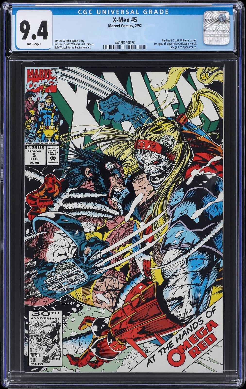 X-Men #5 Feb 1992 CGC 9.4 White Pages Maverick 1st Appearanc