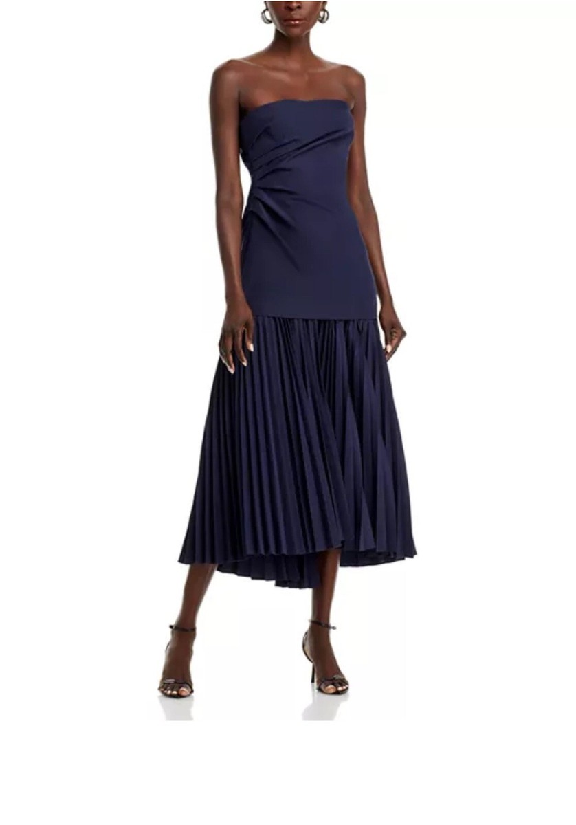 alc blue strapless dress A.L.C. Austin Dark Size 2 $695 crinkled texture and subtle