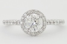 Natural Round Diamond Halo Engagement Ring 0.83 ct 14k White Gold Retail 2495