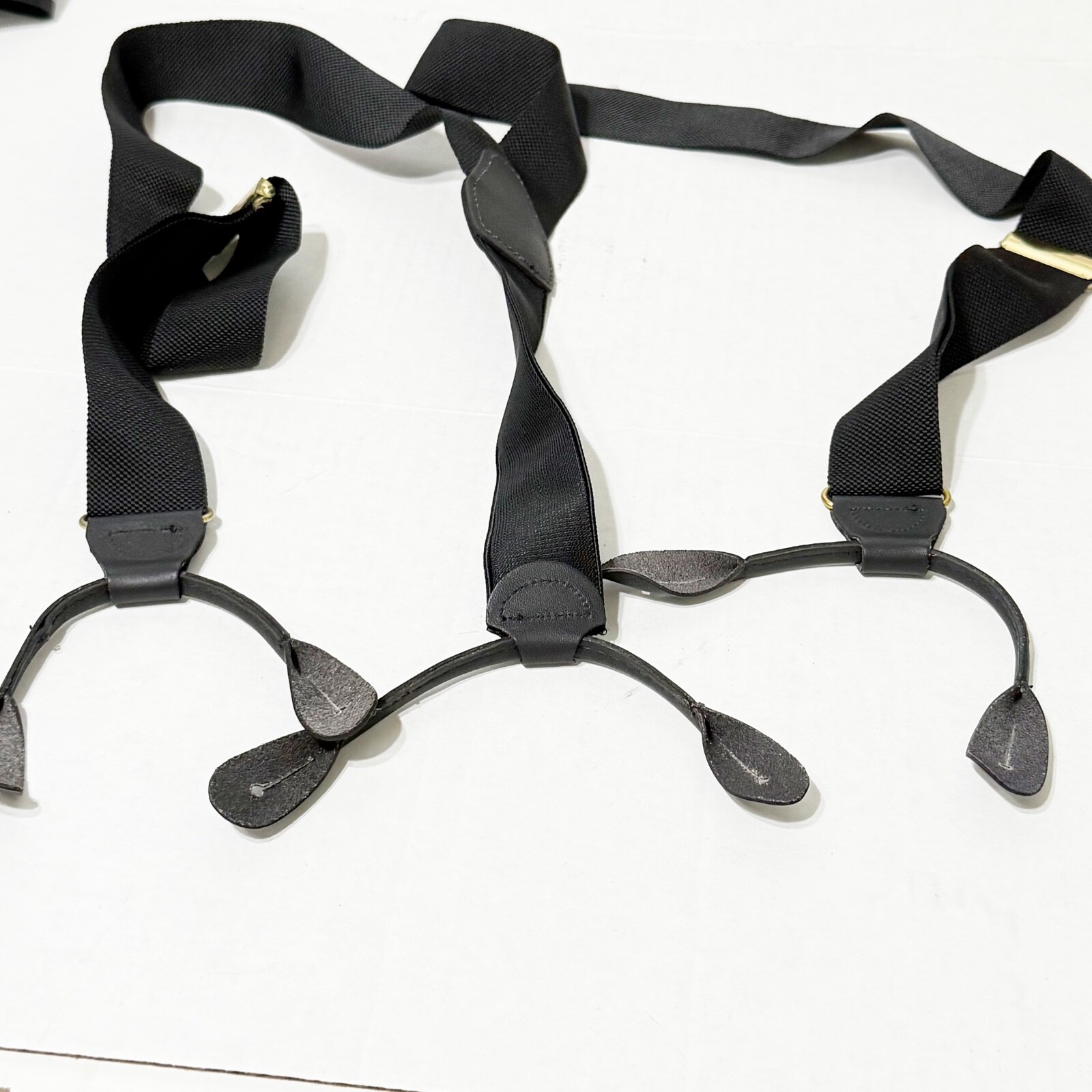 2 Fabric Leather Button Solid Brass Adjustable Su… - image 6