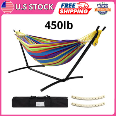 Double Hammock with Stand  450lb Capacity, Steel Frame, Carry Bag, Balance Beams