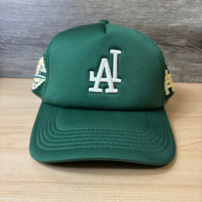 ALMOST SOMEDAY Hat Cap Snap Back Green World Series LA Trucker Adjustable