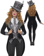 Deluxe Dark Mad Hatter Costume Ladies Halloween Alice Fancy Dress Halloween