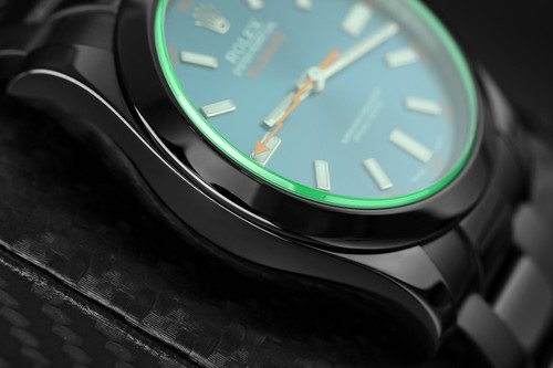 Rolex Milgauss Green Crystal Blue Dial Black PVD/DLC Steel Watch 116400GV - Picture 6 of 10