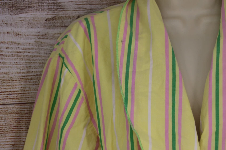 VINTAGE Tommy Hilfiger Mujer Talla S/M Rayas Largo Medio Forrado Bata Amarillo Foto 2 de 4