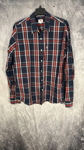 Camicia uomo Levi’s rossa blu a quadri con bottoni aderente XL cotone manica lunga - Foto 4 di 13