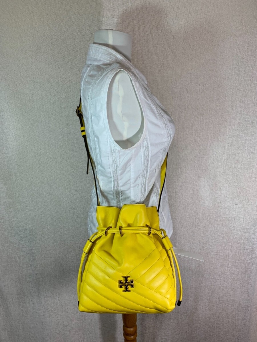 NEW Tory Burch Kira Chevron Limone Yellow Leather Mini Bucket
