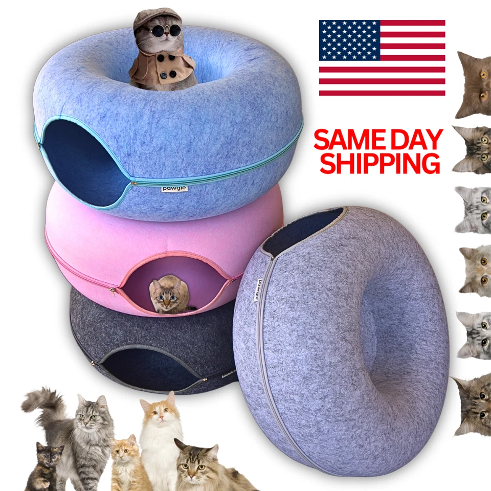 Cat Tunnel Bed Cave Toy Interactive Plush Condo Kennel Nest Cat Bed Donut Tube - Image 2 of 4