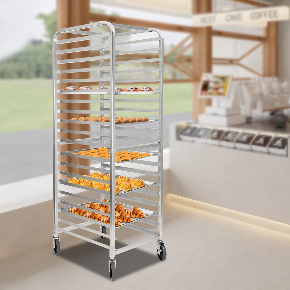 20-Tier Baking Rack with Wheels for Easy Mobility and Storage