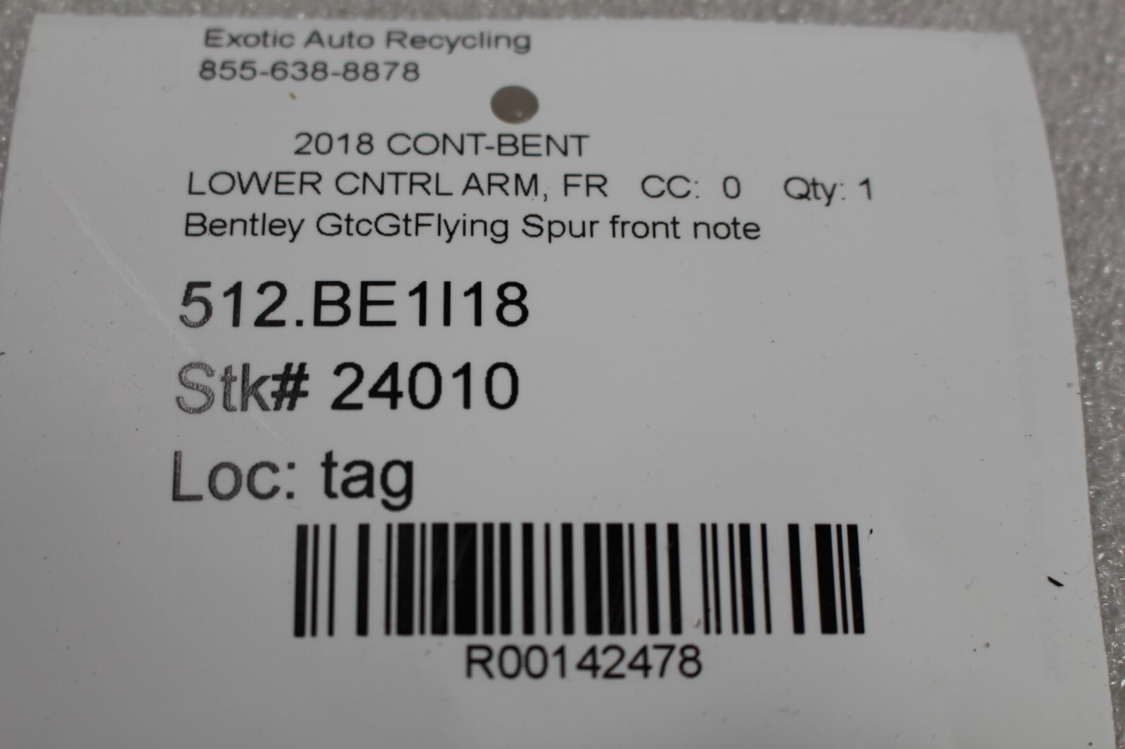 Bentley Continental GTC, Front Lower Control Arm, Used, P/N 4E0407155D
