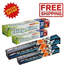 CLING FILM FOOD WRAP PLASTIC SEAL 30CM x 30M or ALUMINIUM FOIL - 290MM X 12M