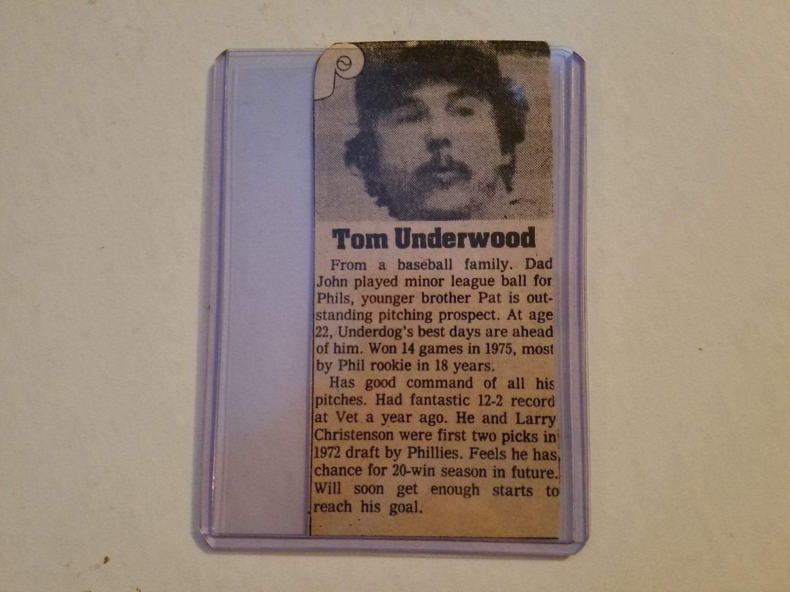1976 NL Playoffs Tom Underwood Evening Bulletin Scrapbook Card Rare Vintage