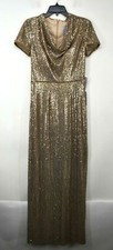JS Collections Womens Sequin Cowl Neck Column Gown Short Sleeves Back Zip Gold