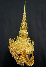 Liza Black pink Thai Dance Head Dress Costume Gold Crown Accessories Large New