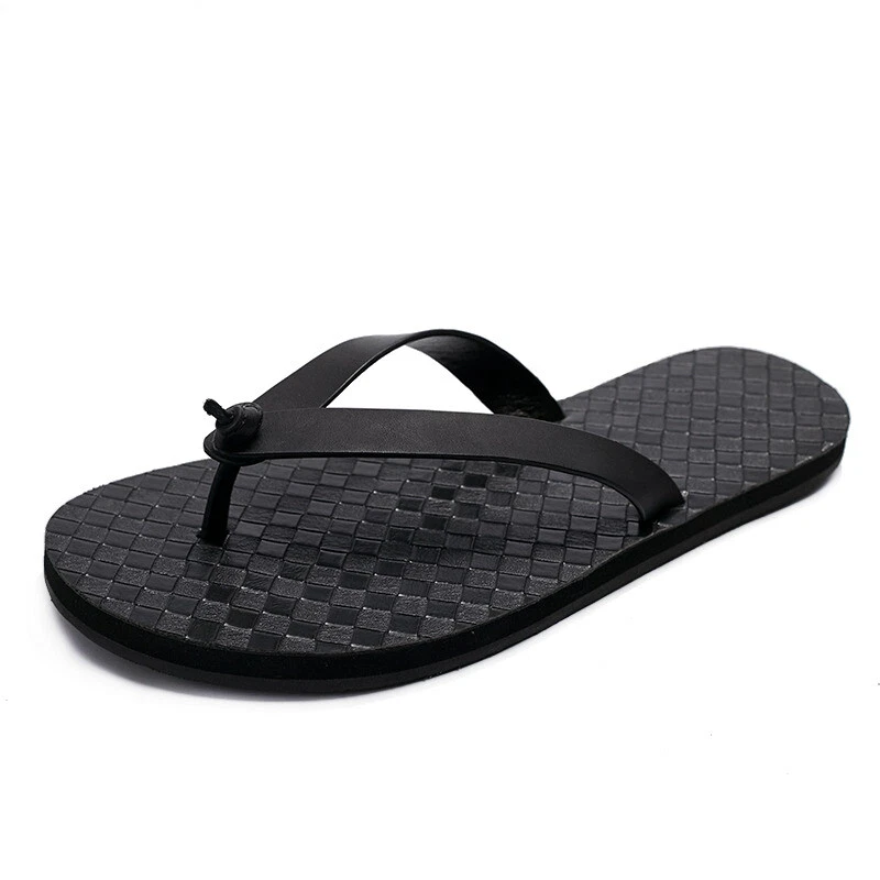 Sandalias sin cordones con punta de clip de playa de cuero real para hombre zapatos planos estilo romano Foto 2 de 4