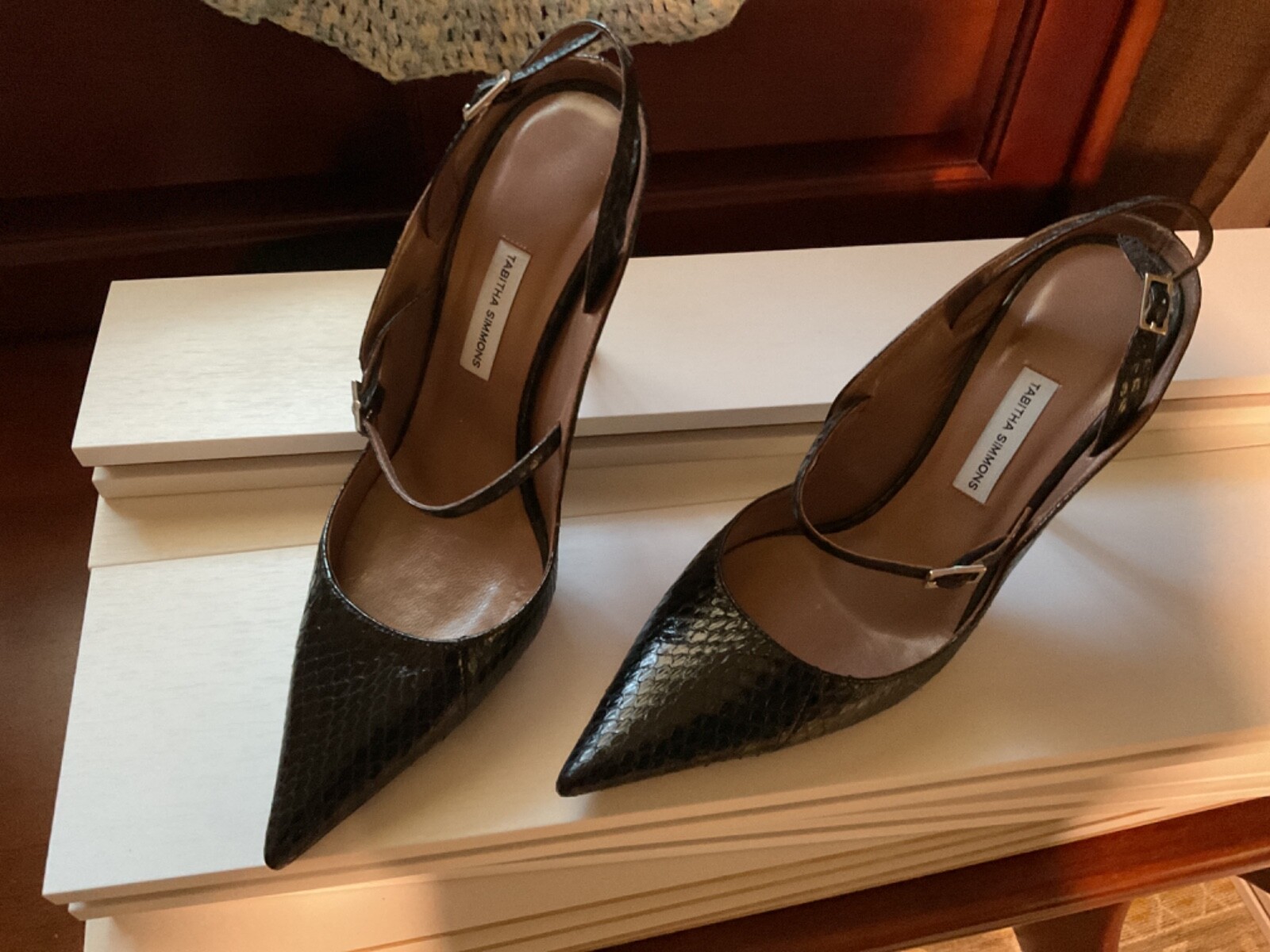 Tabitha Simmons Python Mary Jane Black 38B with d… - image 1