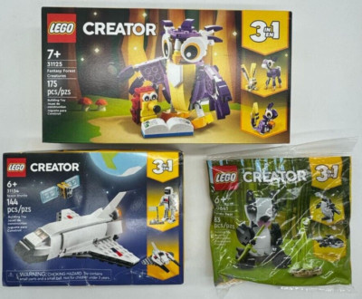 3PC Lego Creator 3 In 1 Set ~ Space Shuttle Panda Bear &Fantasy Forest Creatures
